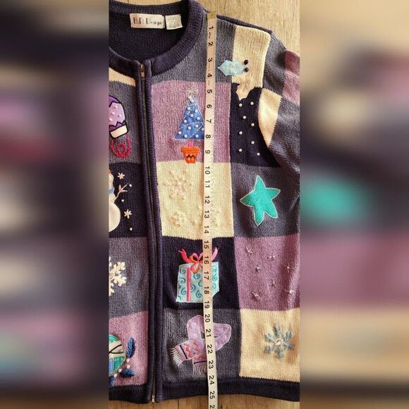 B.P. Design Winter Holiday Zip Cardigan Sweater XL Snowman Patchwork Vintage Y2K - Picture 4 of 5